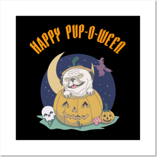 Happy Pup-O-Ween ! Cute Dog Lovers Halloween Design Posters and Art